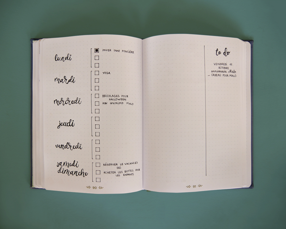Bullet journal - page hebdomadaire - simple