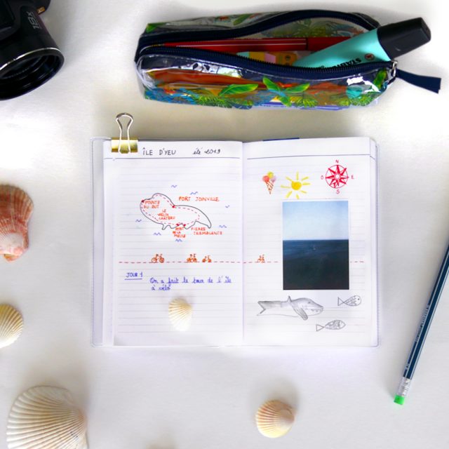 Page d'un carnet de voyage enfant à l'île d'yeu